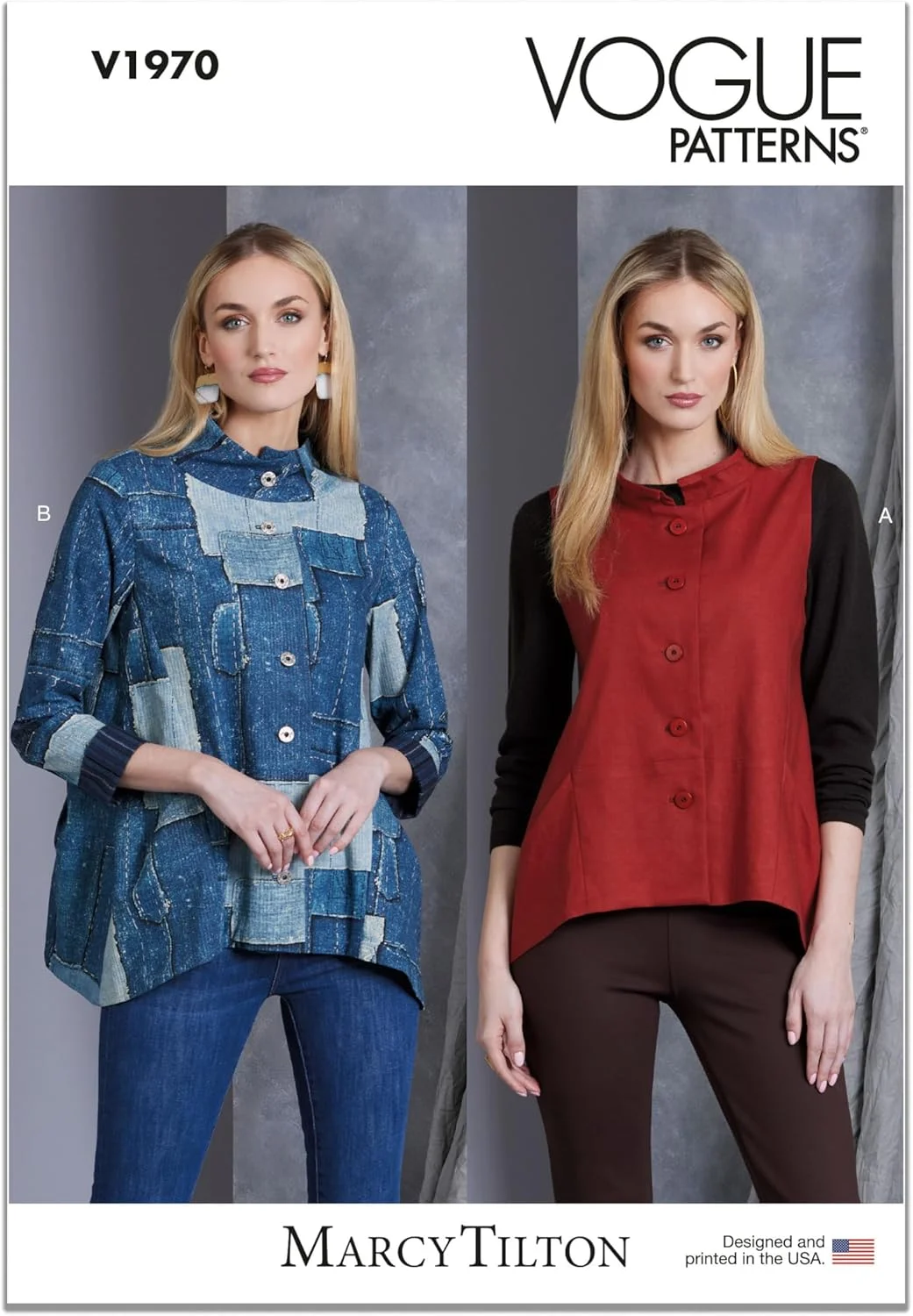 الگوهای Vogue V1970B5 جلیقه و ژاکت زنانه توسط Marcy Tilton B5 (8-10-12-14-16)