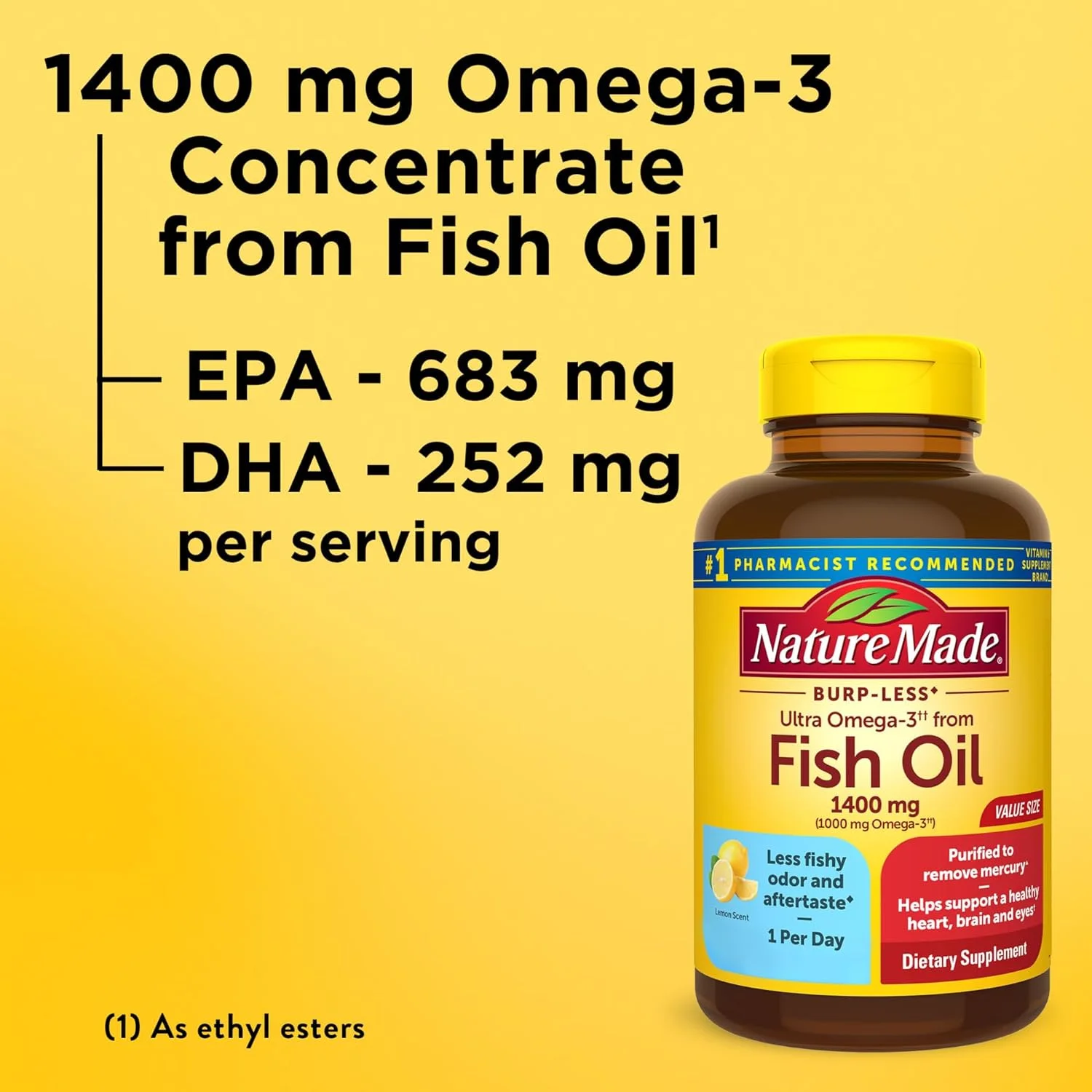Nature Made Ultra Omega-3 بدون آروغ با روغن ماهی 1400 میلی گرم، مکمل غذایی برای حمایت از سلامت قلب، 90 سافت ژل، تامین 90 روزه Nature Made Ultra Omega-3 بدون آروغ با روغن ماهی 1400 میلی گرم، مکمل غذایی برای حمایت از سلامت قلب، 90 سافت ژل، تامین 90 روزه