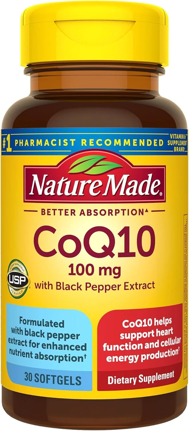 Nature Made CoQ10 100mg به همراه عصاره فلفل سیاه برای جذب بهتر مواد مغذی، مکمل غذایی برای حمایت از سلامت قلب، 30 سافت ژل، تامین 30 روزه Nature Made CoQ10 100mg به همراه عصاره فلفل سیاه برای جذب بهتر مواد مغذی، مکمل غذایی برای حمایت از سلامت قلب، 30 سافت ژل، تامین 30 روزه