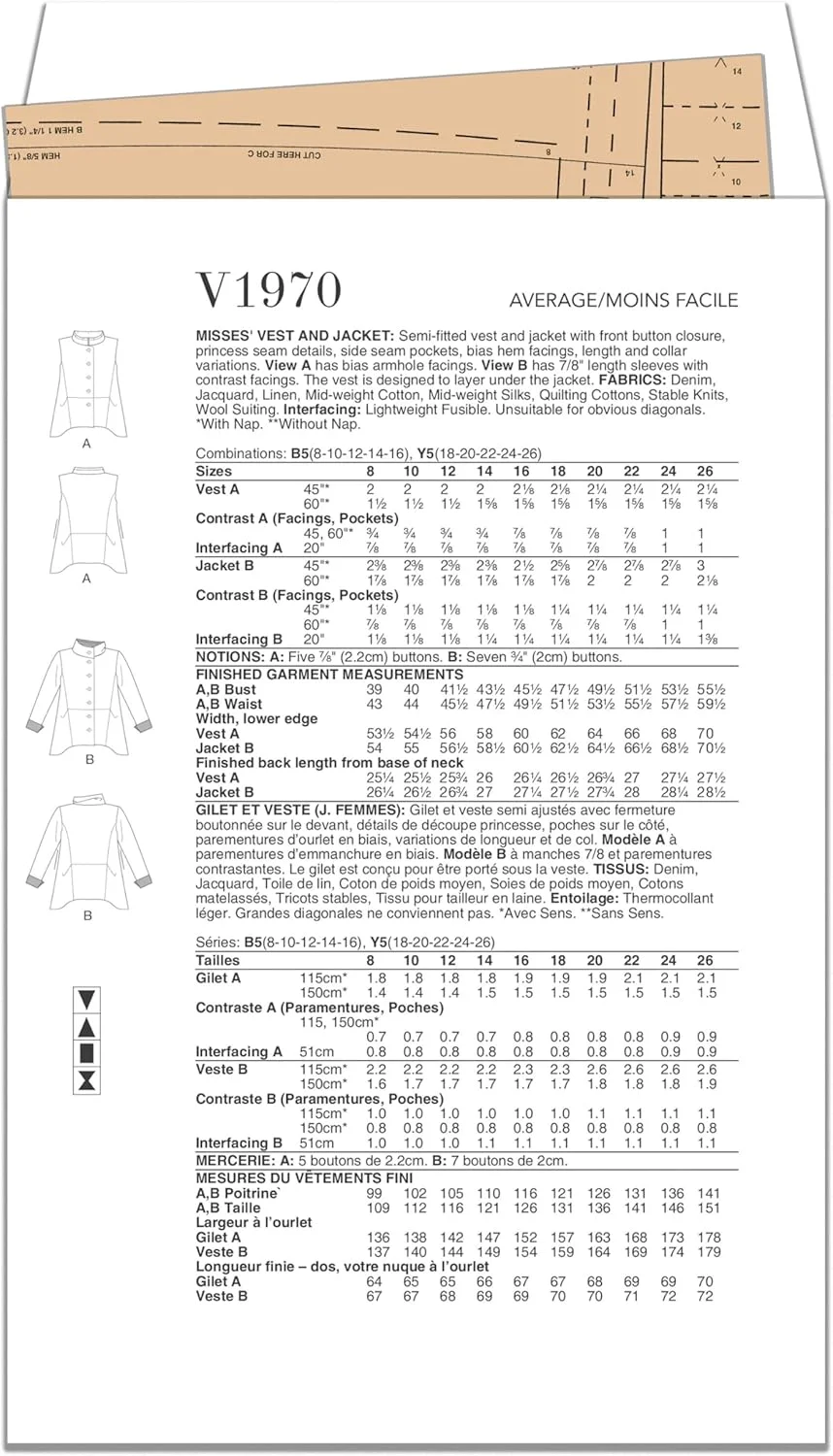 الگوهای Vogue V1970B5 جلیقه و ژاکت زنانه توسط Marcy Tilton B5 (8-10-12-14-16) الگوهای Vogue V1970B5 جلیقه و ژاکت زنانه توسط Marcy Tilton B5 (8-10-12-14-16)