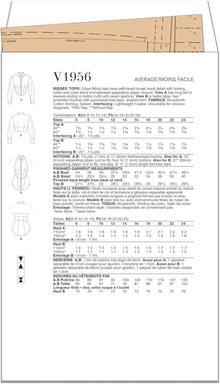 الگوهای Vogue V1956F5 تاپ زنانه F5(16-18-20-22-24)