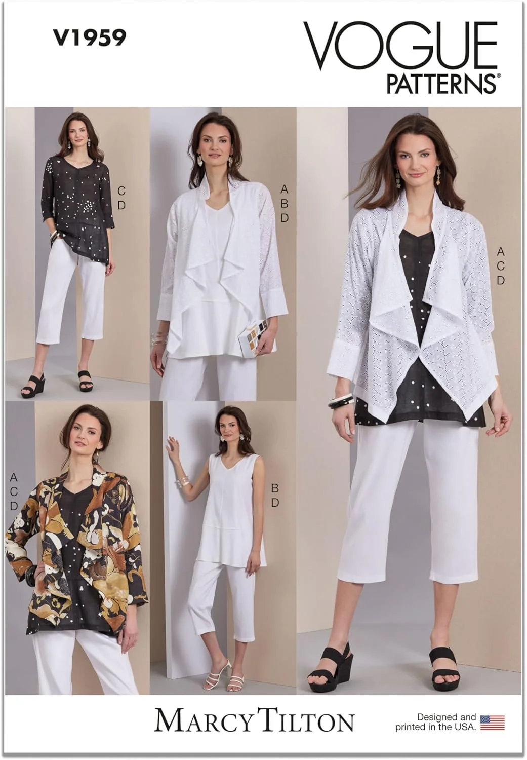 الگوهای Vogue V1959B5 ژاکت، تونیک و شلوار زنانه توسط Marcy Tilton B5(8-10-12-14-16)