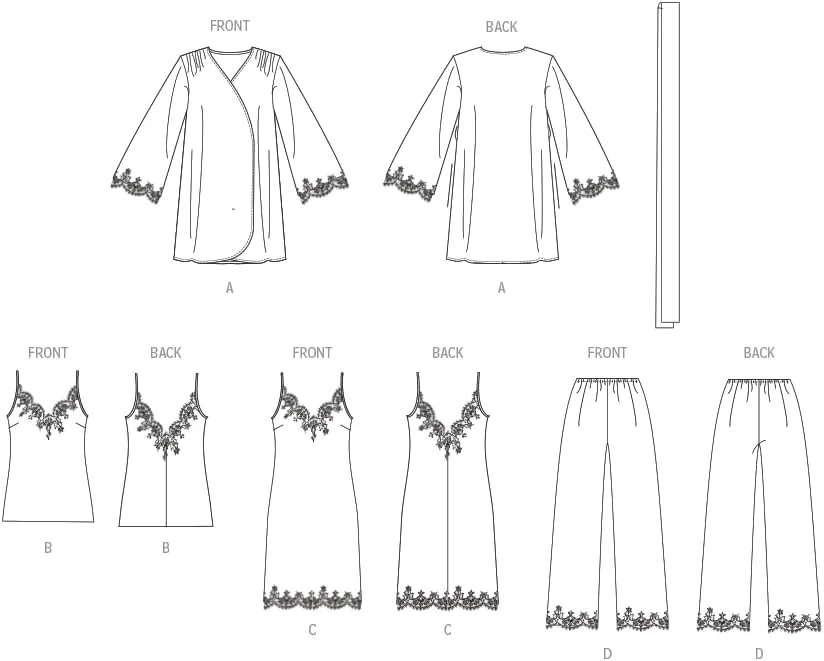 الگوهای Vogue V1962A5 مخصوص بانوان: روپوش، تاپ رکابی، پیراهن زیر و شلوار A5 (سایزهای 6-8-10-12-14)