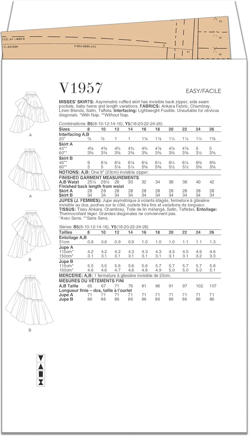 الگوهای Vogue V1957Y5 دامن زنانه Y5 (18-20-22-24-26)