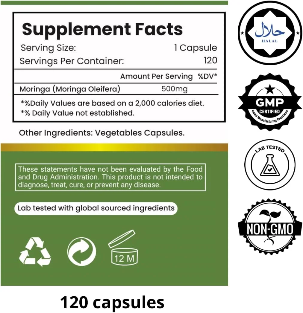 مکمل مورینگا هربال هیون 500 میلی گرم، 120 کپسول گیاهی، مکمل غذایی حاوی آنتی اکسیدان مکمل مورینگا هربال هیون 500 میلی گرم، 120 کپسول گیاهی، مکمل غذایی حاوی آنتی اکسیدان