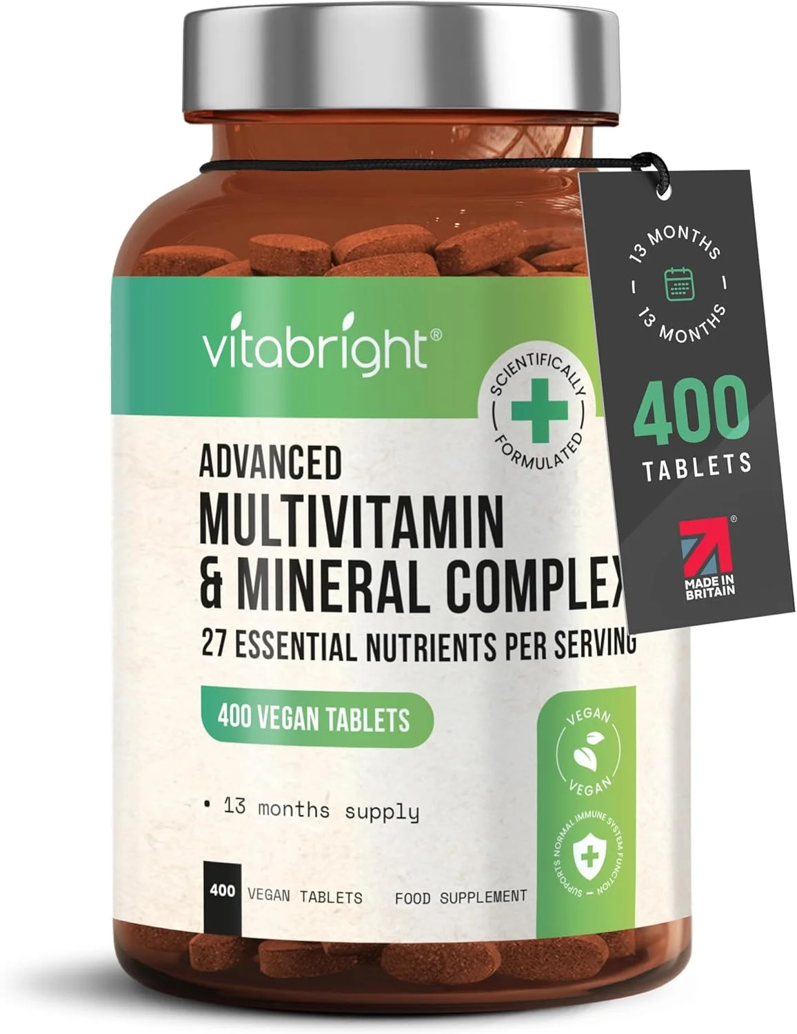 قرص های مولتی ویتامین با دوز بالا - 400 دوز روزانه ویتامین ها، مواد معدنی و مکمل ها ویتامین های A-Z + مواد معدنی | مکمل غذایی مولتی ویتامین وگان زنانه / مردانه کمپلکس VitaBright قرص های مولتی ویتامین با دوز بالا - 400 دوز روزانه ویتامین ها، مواد معدنی و مکمل ها ویتامین های A-Z + مواد معدنی | مکمل غذایی مولتی ویتامین وگان زنانه / مردانه کمپلکس VitaBright