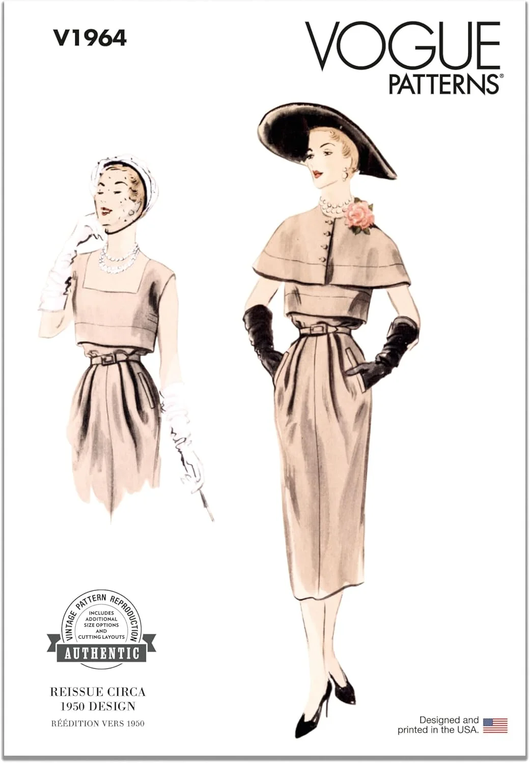 الگوهای Vogue V1964Y5 لباس زنانه و شنل Y5 (18-20-22-24-26)