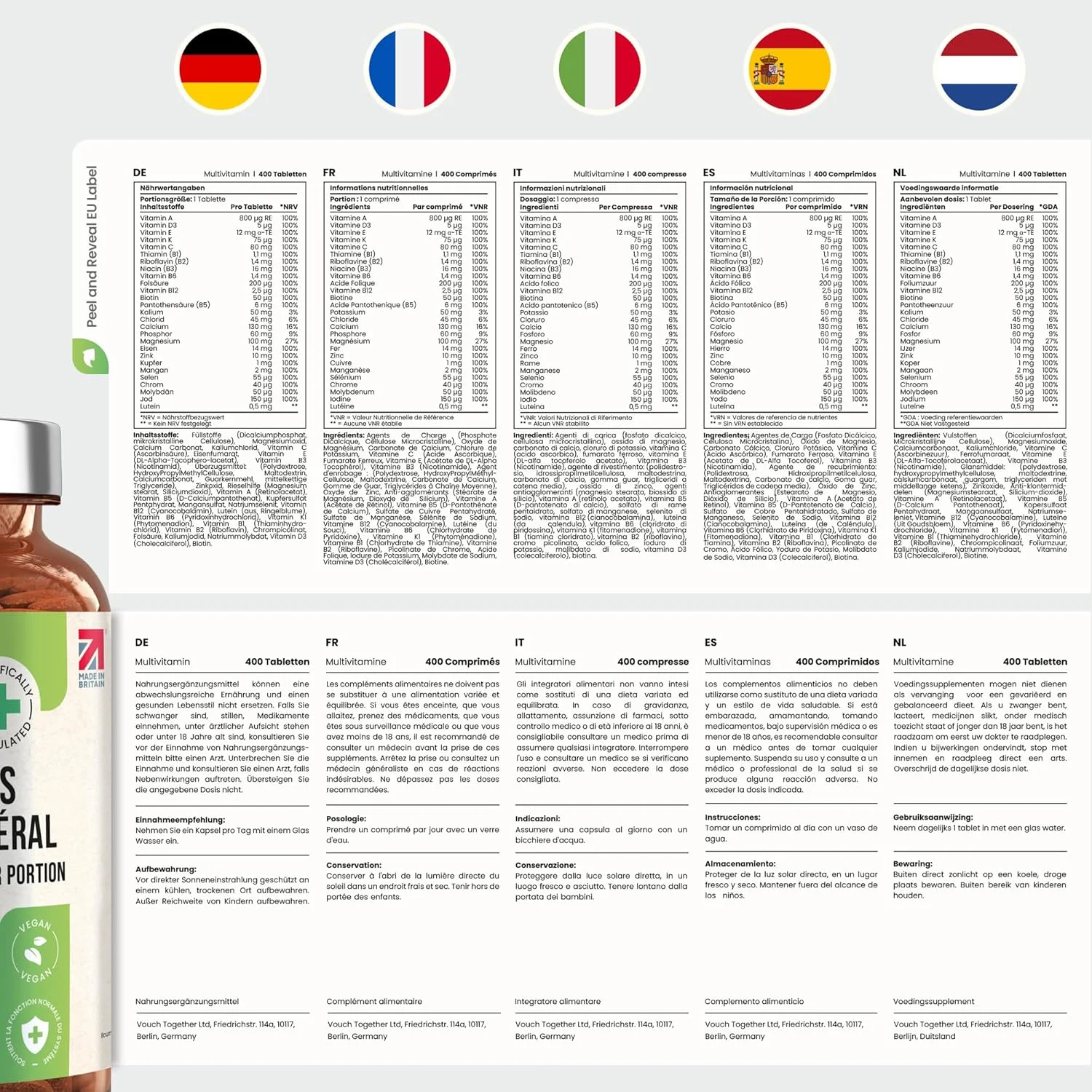 قرص های مولتی ویتامین با دوز بالا - 400 دوز روزانه ویتامین ها، مواد معدنی و مکمل ها ویتامین های A-Z + مواد معدنی | مکمل غذایی مولتی ویتامین وگان زنانه / مردانه کمپلکس VitaBright