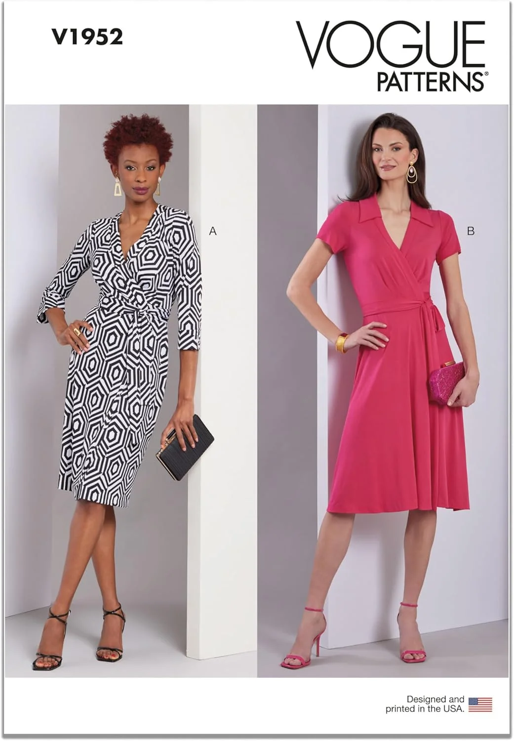 الگوهای Vogue V1952F5، لباس‌های زنانه مدل رپ، سایز F5 (16-18-20-22-24)