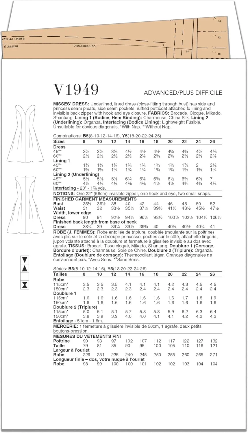 الگوهای Vogue V1949Y5 لباس زنانه اثر تام و لیندا پلات Y5 (18-20-22-24-26)