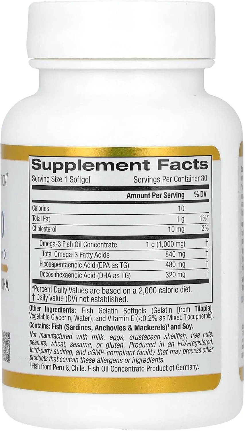 Madre Labs California Gold Nutrition، روغن ماهی امگا 800 با گرید دارویی، 80% EPA/DHA، فرم تری گلیسیرید، 1000 میلی گرم، 30 سافت ژل ژلاتینی ماهی Madre Labs California Gold Nutrition، روغن ماهی امگا 800 با گرید دارویی، 80% EPA/DHA، فرم تری گلیسیرید، 1000 میلی گرم، 30 سافت ژل ژلاتینی ماهی