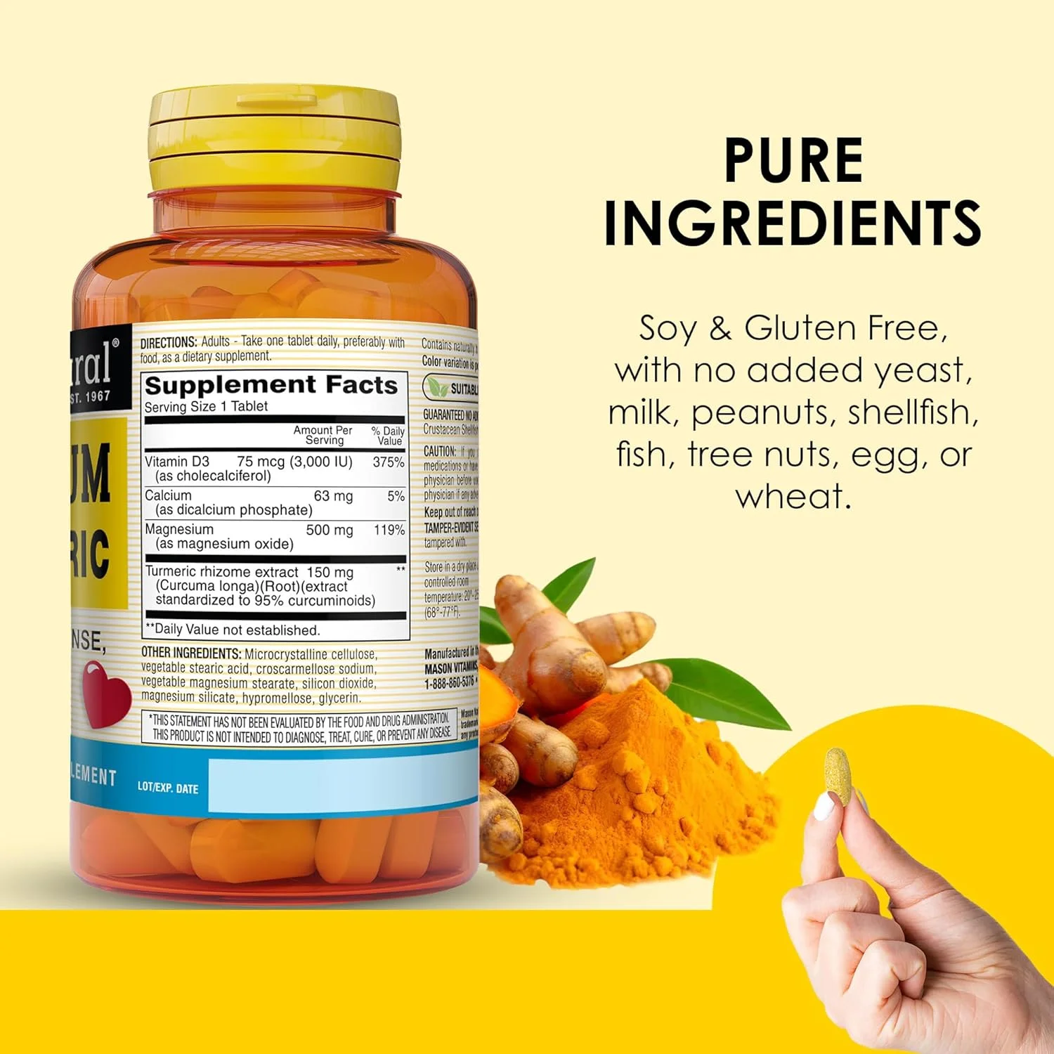 میسون نچرال، قرص های منیزیم و ویتامین D3 با زردچوبه، 60 عدد، مکمل غذایی گیاهی با ویتامین ها، پشتیبانی از سلامت و تندرستی کلی، پشتیبانی از سلامت قلب و سیستم ایمنی میسون نچرال، قرص های منیزیم و ویتامین D3 با زردچوبه، 60 عدد، مکمل غذایی گیاهی با ویتامین ها، پشتیبانی از سلامت و تندرستی کلی، پشتیبانی از سلامت قلب و سیستم ایمنی