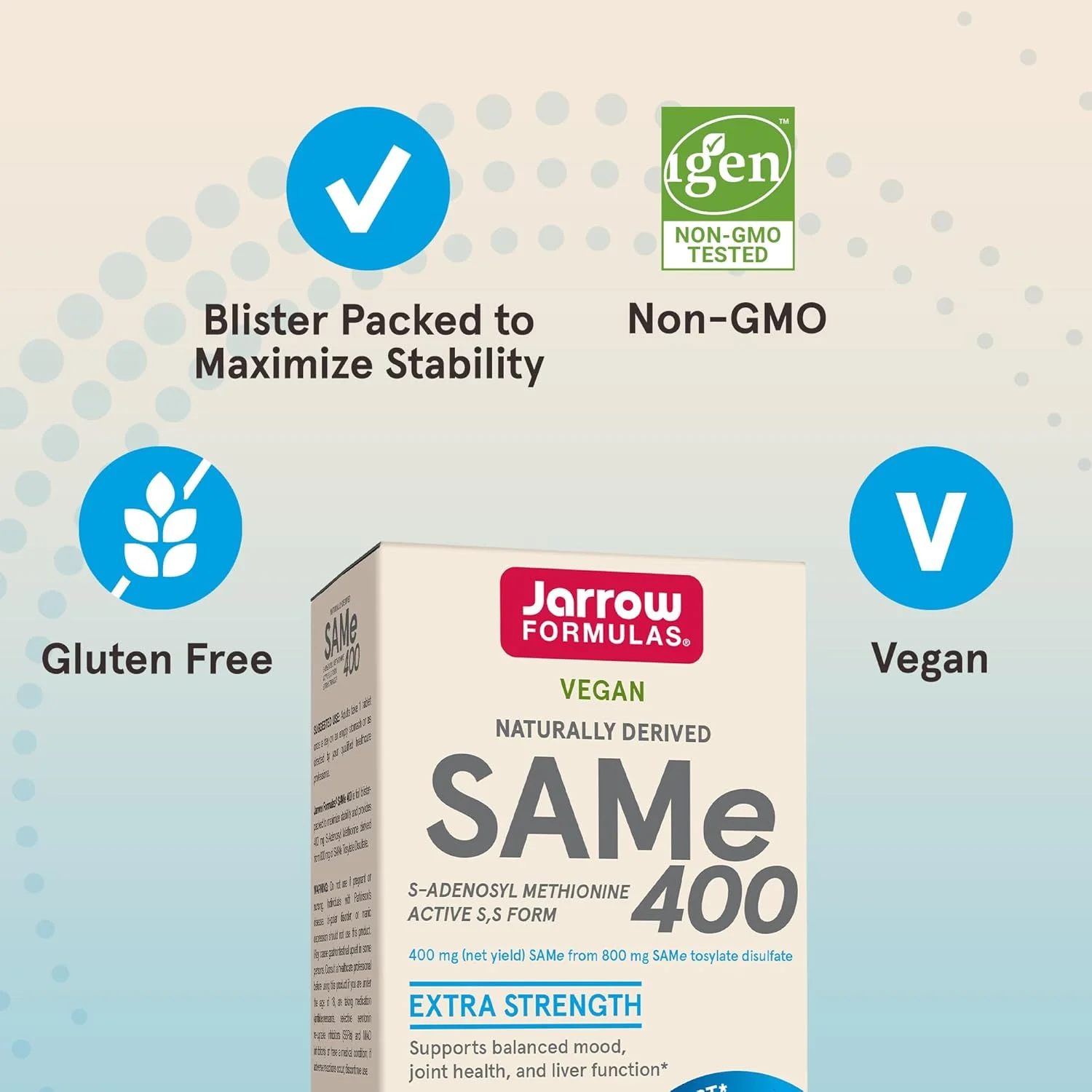 جارو فرمولاز SAMe 400 میلی گرم فوق العاده قوی - S-آدنوزیل متیونین با منشاء طبیعی و فرم فعال S,S - مکمل غذایی - 60 قرص - پشتیبانی از خلق و خوی متعادل، سلامت مفاصل و عملکرد کبد - وگان