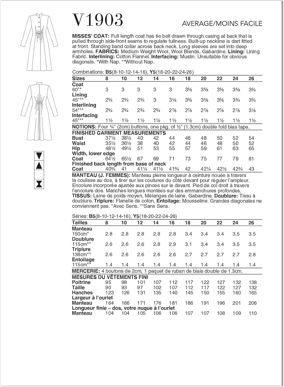 الگوهای Vogue V1903B5 ژاکت زنانه B5 (8-10-12-14-16)