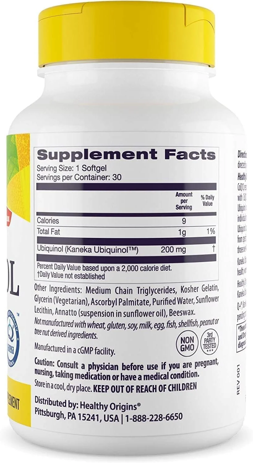 Healthy Origins Ubiquinol 200 mg - فرم فعال CoQ10 - مکمل های Ubiquinol Kaneka برای سلامت قلب و پشتیبانی آنتی اکسیدانی - مکمل بدون گلوتن و غیر GMO - 30 سافت ژل Healthy Origins Ubiquinol 200 mg - فرم فعال CoQ10 - مکمل های Ubiquinol Kaneka برای سلامت قلب و پشتیبانی آنتی اکسیدانی - مکمل بدون گلوتن و غیر GMO - 30 سافت ژل