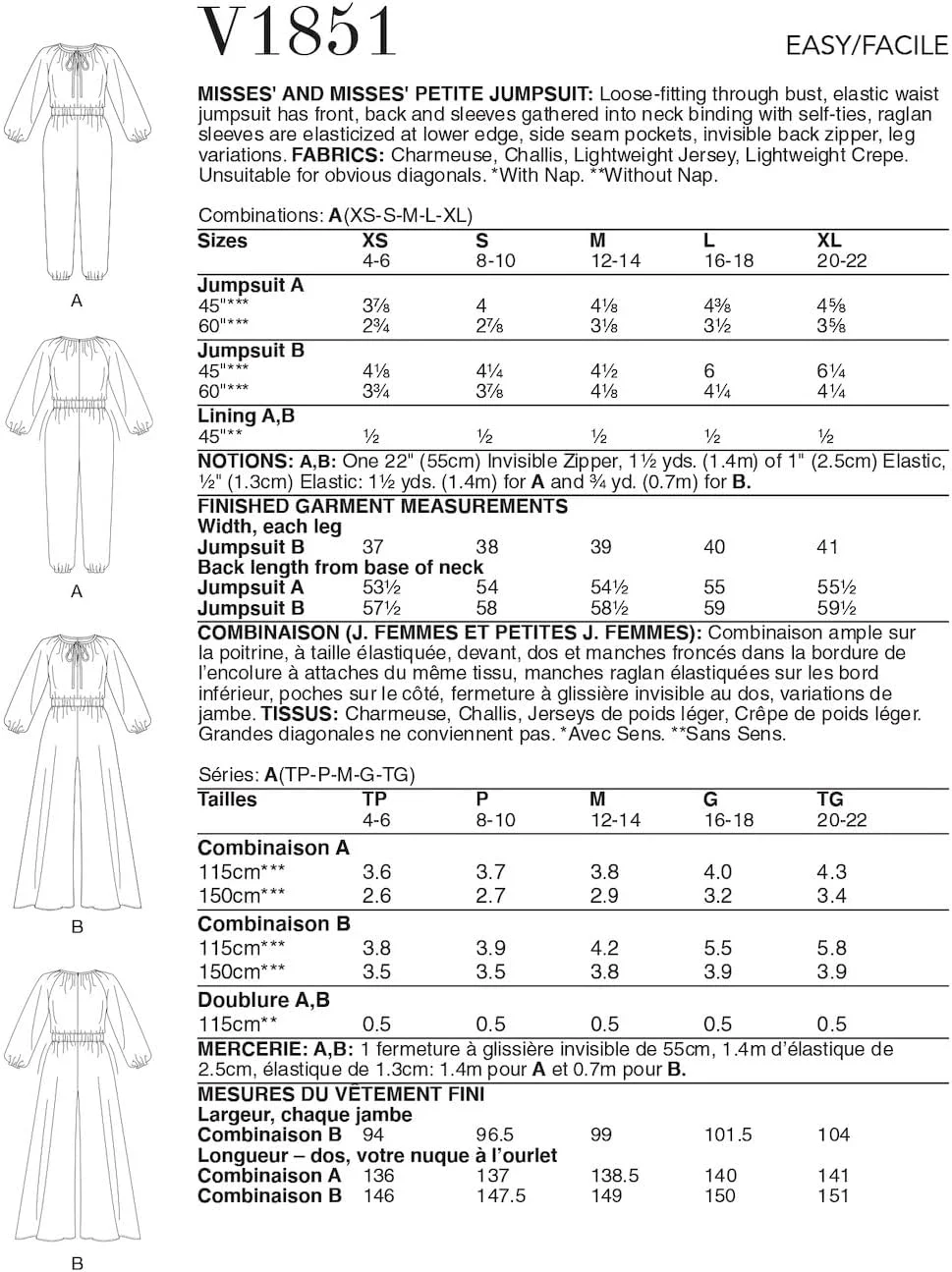 الگوهای خیاطی ووگ V1851A لباس ورزشی زنانه A (XS-S-M-L-XL)