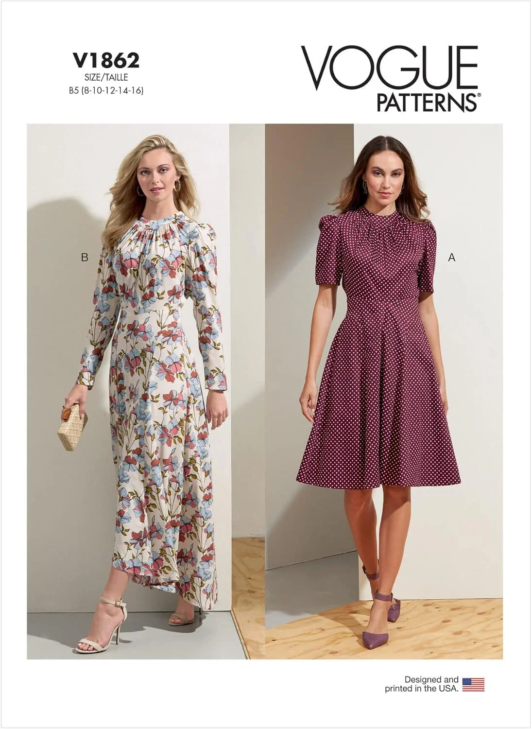 الگوهای Vogue V1862B5 لباس زنانه B5 (8-10-12-14-16)