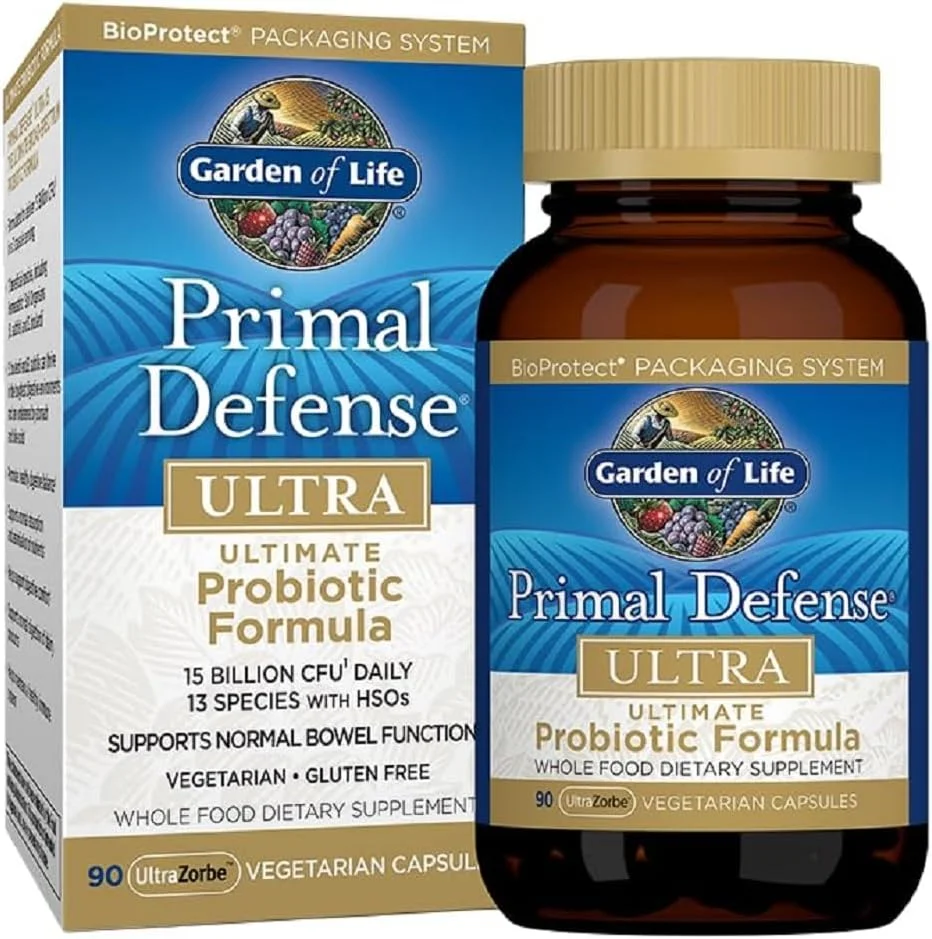 مکمل پروبیوتیک غذای کامل Garden of Life - مکمل غذایی پروبیوتیک نهایی Primal Defense Ultra برای سلامت دستگاه گوارش و روده، 90 کپسول گیاهی
