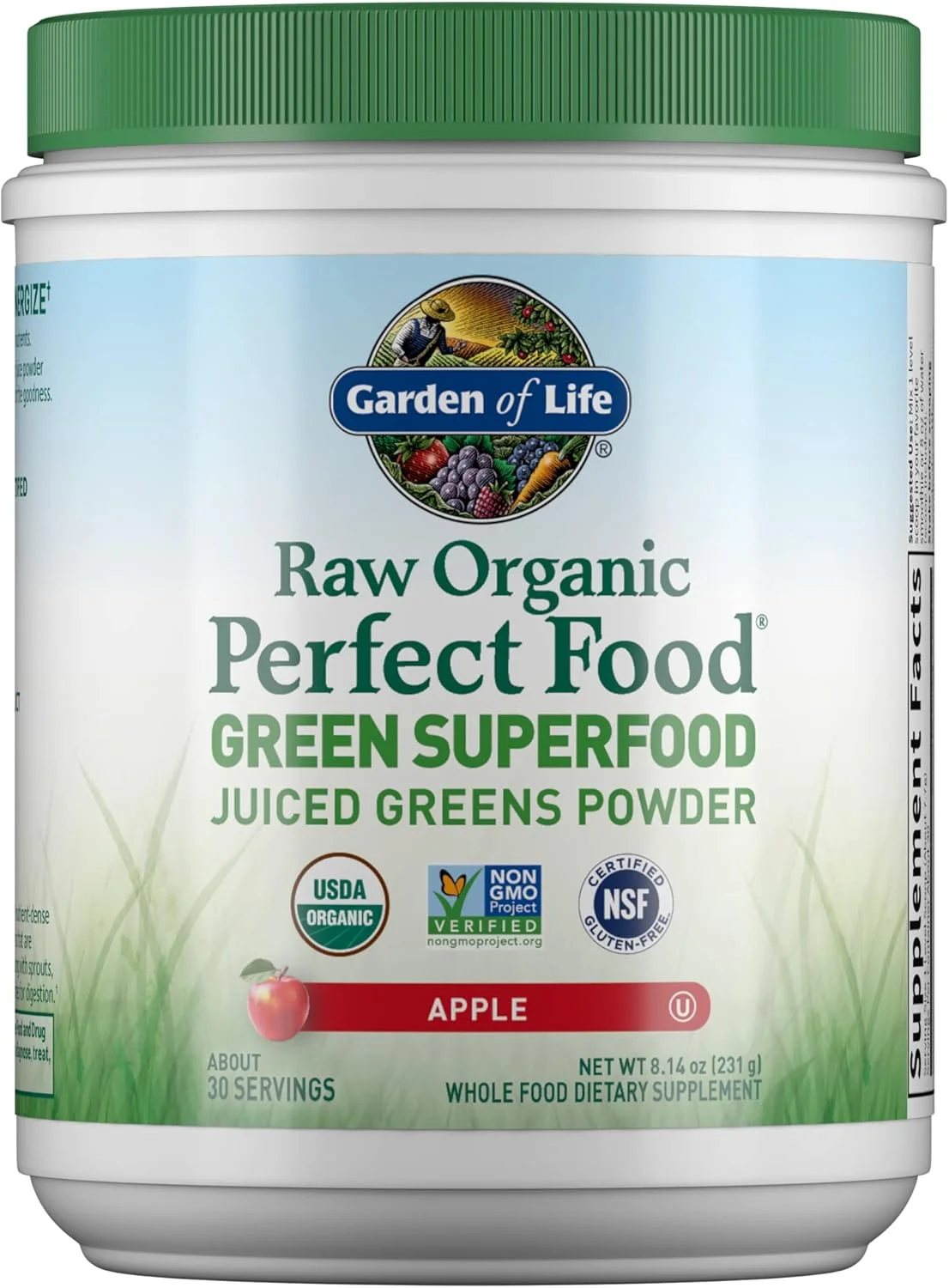 پودر سوپرفود سبز ارگانیک Garden of Life Raw Organic Perfect Food - سیب، 30 سروینگ (بسته بندی ممکن است متفاوت باشد) - مکمل غذایی گیاهی بدون گلوتن، به همراه پروبیوتیک ها و آنزیم ها
