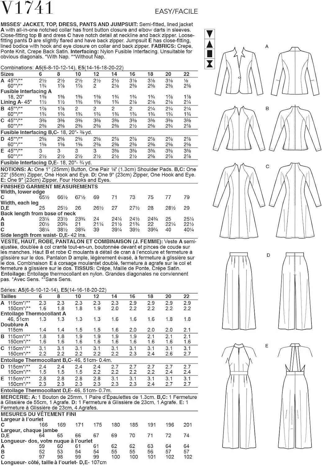 الگوهای Vogue V1741A5 لباس ورزشی زنانه، سفید، A5 (6-8-10-12-14)