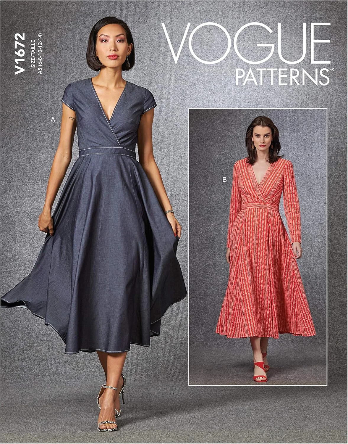 الگوهای ووگ V1672E5 لباس زنانه E5 (14-16-18-20-22)، کاغذی، متنوع