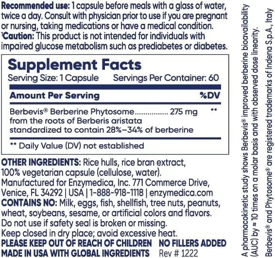 انزیمدیکا بربرین فیتوزوم 60 کپسول | مکمل غذایی وگان برای متابولیسم قند خون سالم انزیمدیکا بربرین فیتوزوم 60 کپسول | مکمل غذایی وگان برای متابولیسم قند خون سالم