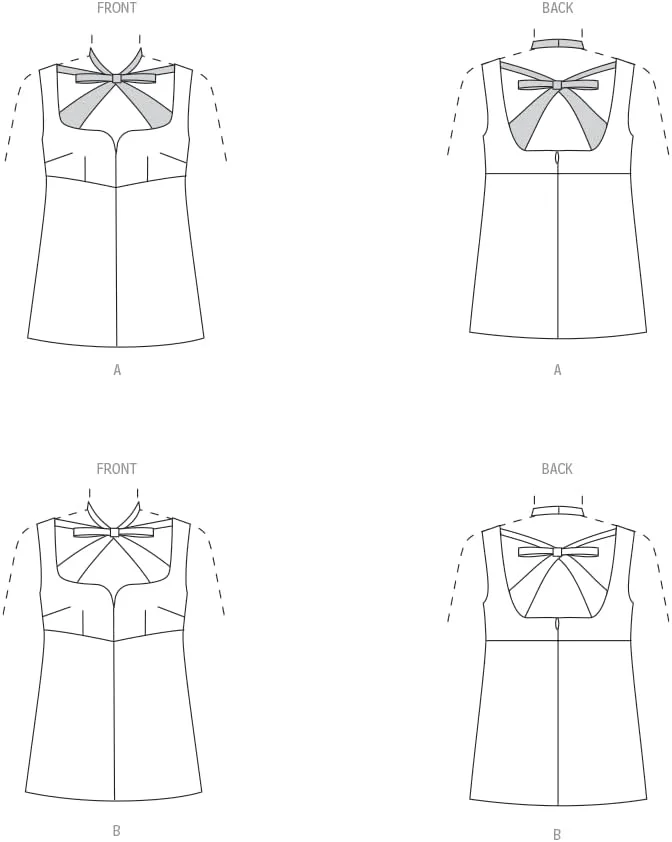 الگوهای خیاطی Vogue، کیت دوخت تاپ بدون آستین زنانه، کد طراحی V1922، سایزهای 16-18-20-22-24