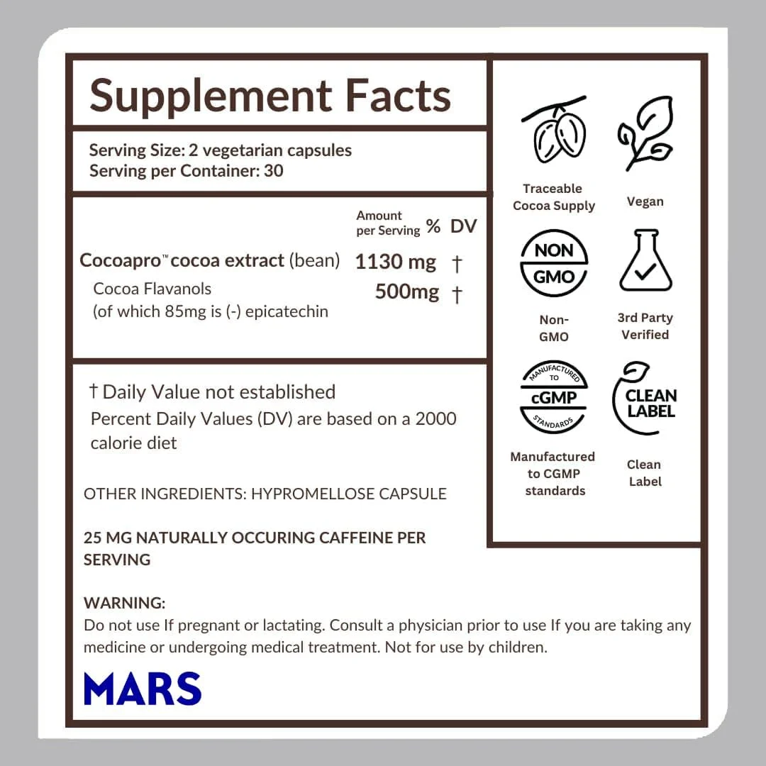 مکمل سلامت قلب CocoaVia، 30 روزه، 500 میلی گرم فلاونول های کاکائو، حمایت از سلامت قلب، افزایش اکسید نیتریک، گردش خون، انرژی، وگان، شکلات تلخ، 60 کپسول مکمل سلامت قلب CocoaVia، 30 روزه، 500 میلی گرم فلاونول های کاکائو، حمایت از سلامت قلب، افزایش اکسید نیتریک، گردش خون، انرژی، وگان، شکلات تلخ، 60 کپسول