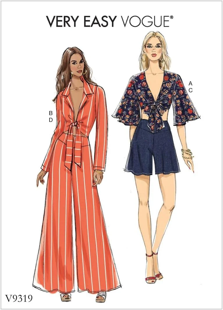 الگوهای Vogue تاپ، شورت و شلوار زنانه، سایز 6-8-10-12-14، قرمز
