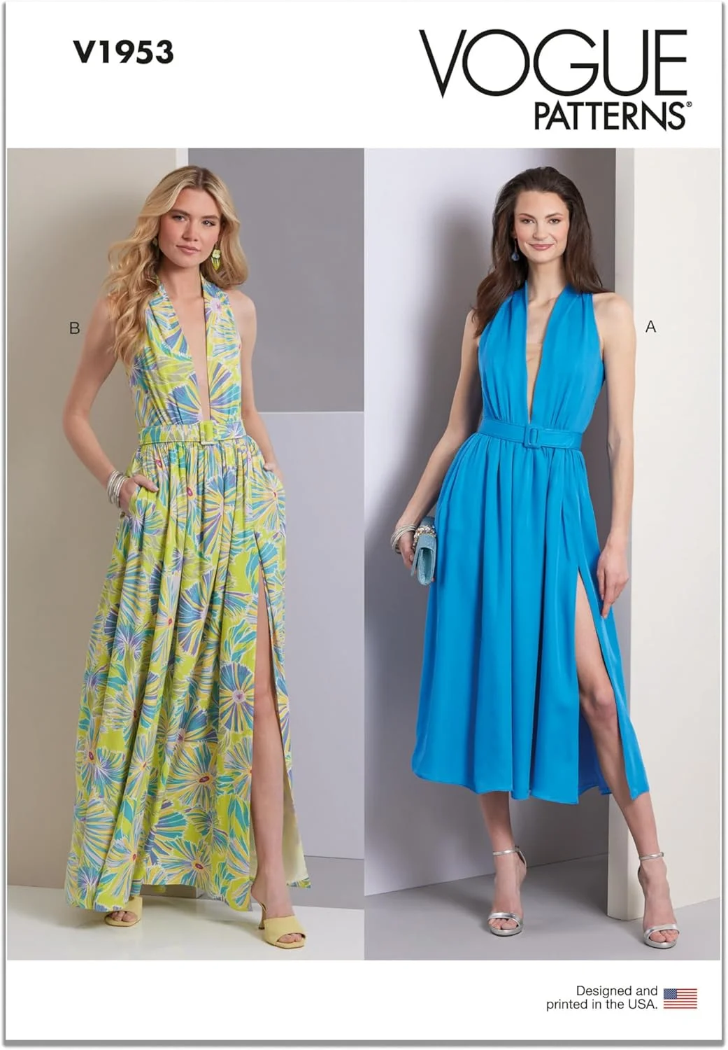 الگوهای Vogue بسته خیاطی کمربند و لباس آستر دار زنانه، کد طراحی V1953، سایزهای 16-18-20-22-24