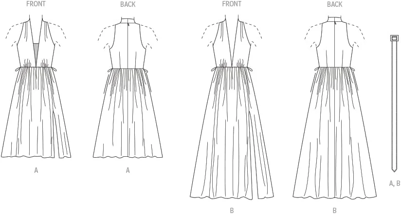الگوهای Vogue بسته خیاطی کمربند و لباس آستر دار زنانه، کد طراحی V1953، سایزهای 16-18-20-22-24