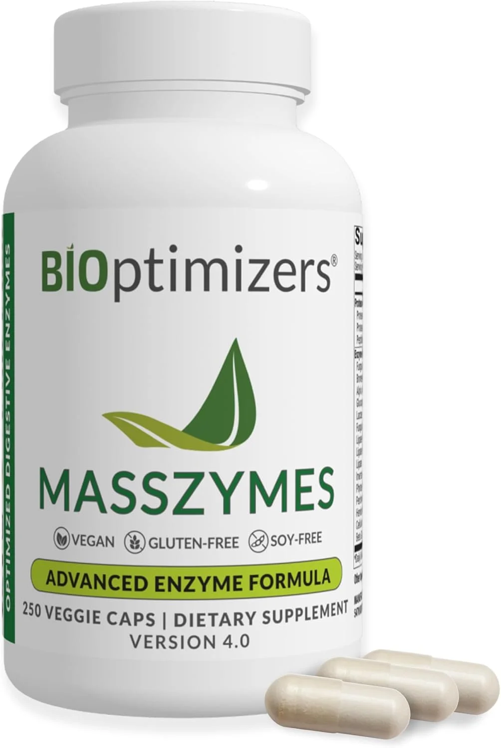 BiOptimizers MassZymes - مکمل غذایی فرمول آنزیمی پیشرفته - پشتیبانی از سلامت روده، افزایش تمرکز و انرژی - 250 کپسول گیاهی