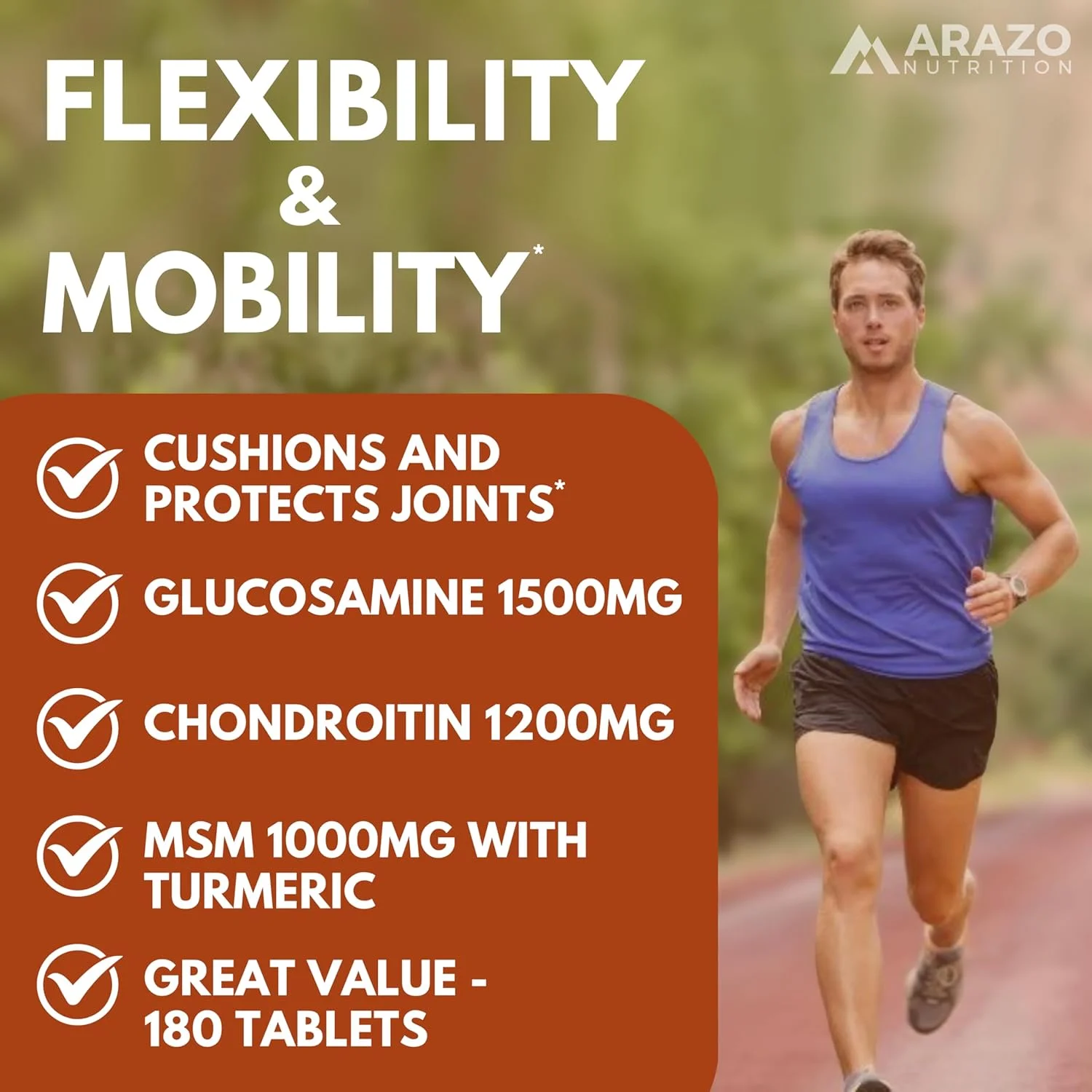 مکمل غذایی گلوکزامین کندرویتین زردچوبه ام اس ام بوسولیا Arazo Nutrition برای تسکین درد مفاصل (10 اونس، 180 قرص) مکمل غذایی گلوکزامین کندرویتین زردچوبه ام اس ام بوسولیا Arazo Nutrition برای تسکین درد مفاصل (10 اونس، 180 قرص)