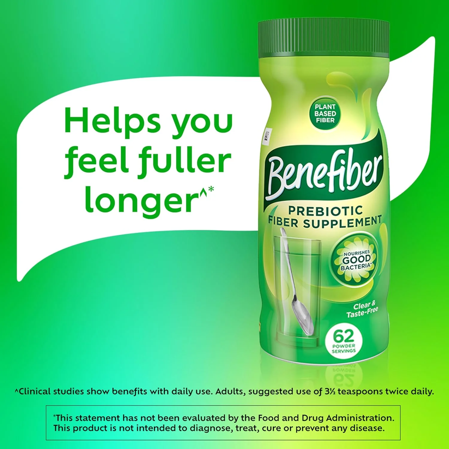 پودر مکمل فیبر پری بیوتیک روزانه Benefiber برای سلامت دستگاه گوارش، پودر فیبر روزانه، بدون طعم - 62 سروینگ (246 گرم)