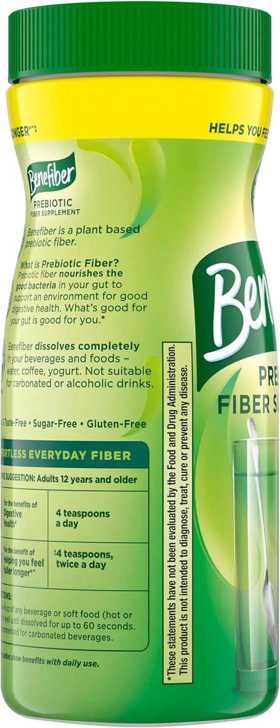 پودر مکمل فیبر پری بیوتیک روزانه Benefiber برای سلامت دستگاه گوارش، پودر فیبر روزانه، بدون طعم - 62 سروینگ (246 گرم)