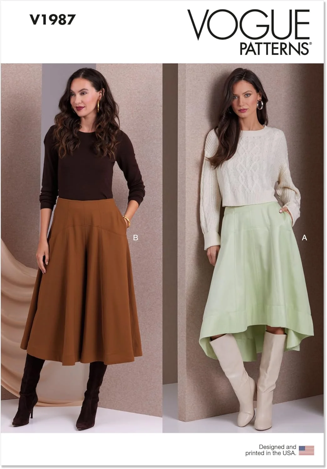 الگوهای خیاطی Vogue برای دامن شلواری و دامن زنانه، سایزهای 8-10-12-14-16، چند رنگ