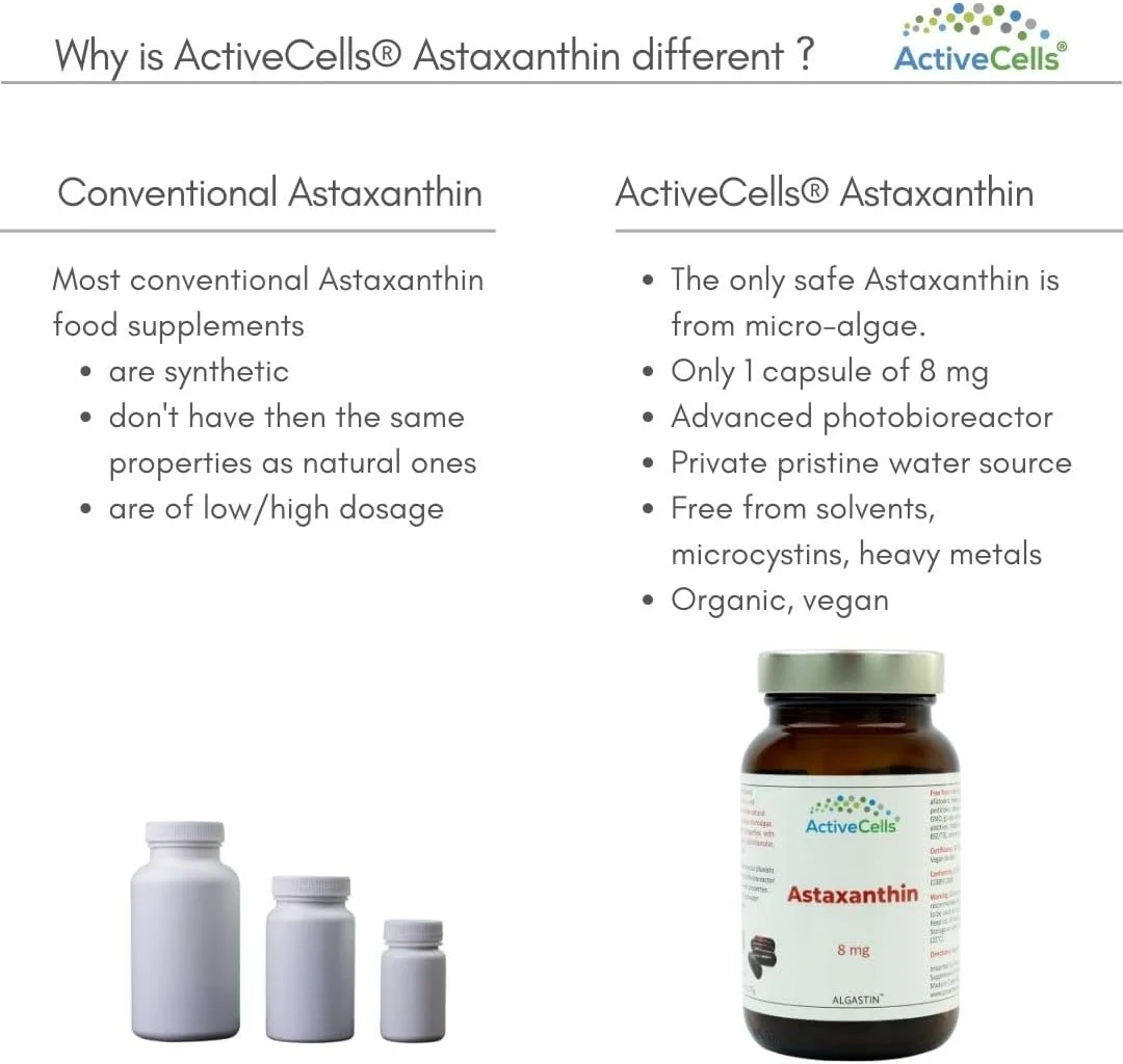 کپسول های آستاگزانتین ActiveCells® 8 میلی گرم 60 عدد برای 2 ماه - مکمل غذایی - آستاگزانتین طبیعی گیاهی - پشتیبانی از سیستم ایمنی بدن - کپسول های وگان فوق العاده خالص و ایمن