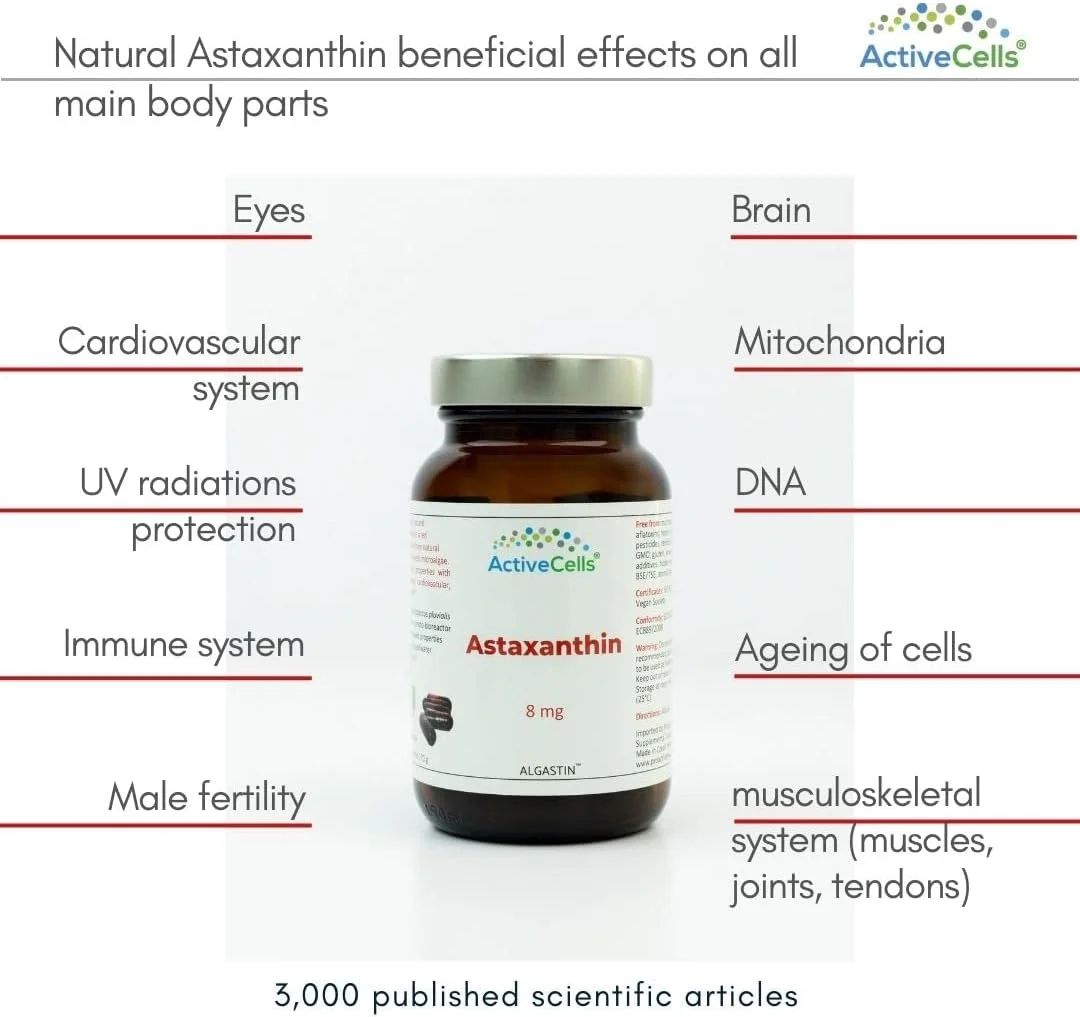 کپسول های آستاگزانتین ActiveCells® 8 میلی گرم 60 عدد برای 2 ماه - مکمل غذایی - آستاگزانتین طبیعی گیاهی - پشتیبانی از سیستم ایمنی بدن - کپسول های وگان فوق العاده خالص و ایمن