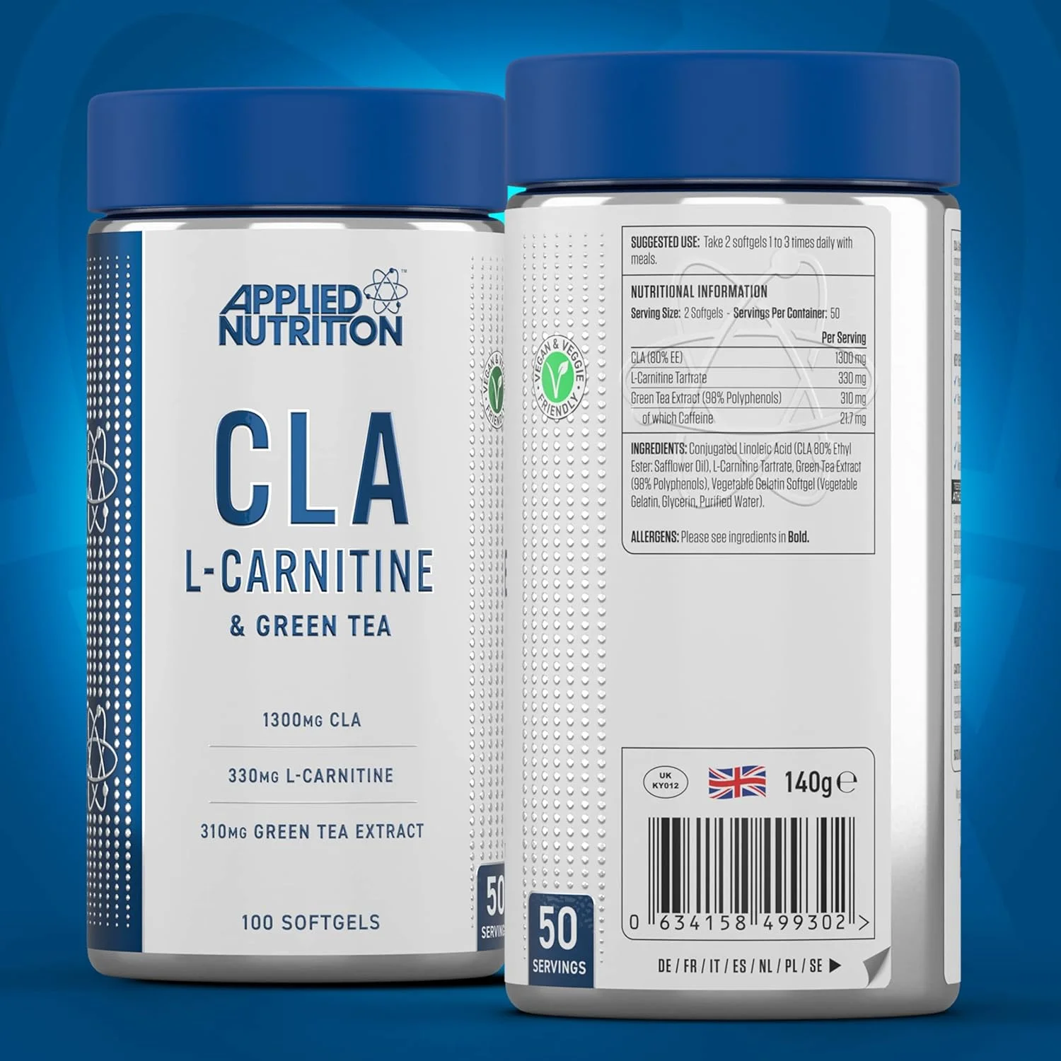 مکمل های غذایی کاهش وزن و چربی سوز CLA ال-کارنیتین و چای سبز Applied Nutrition، گیاهی، 100 سافت ژل