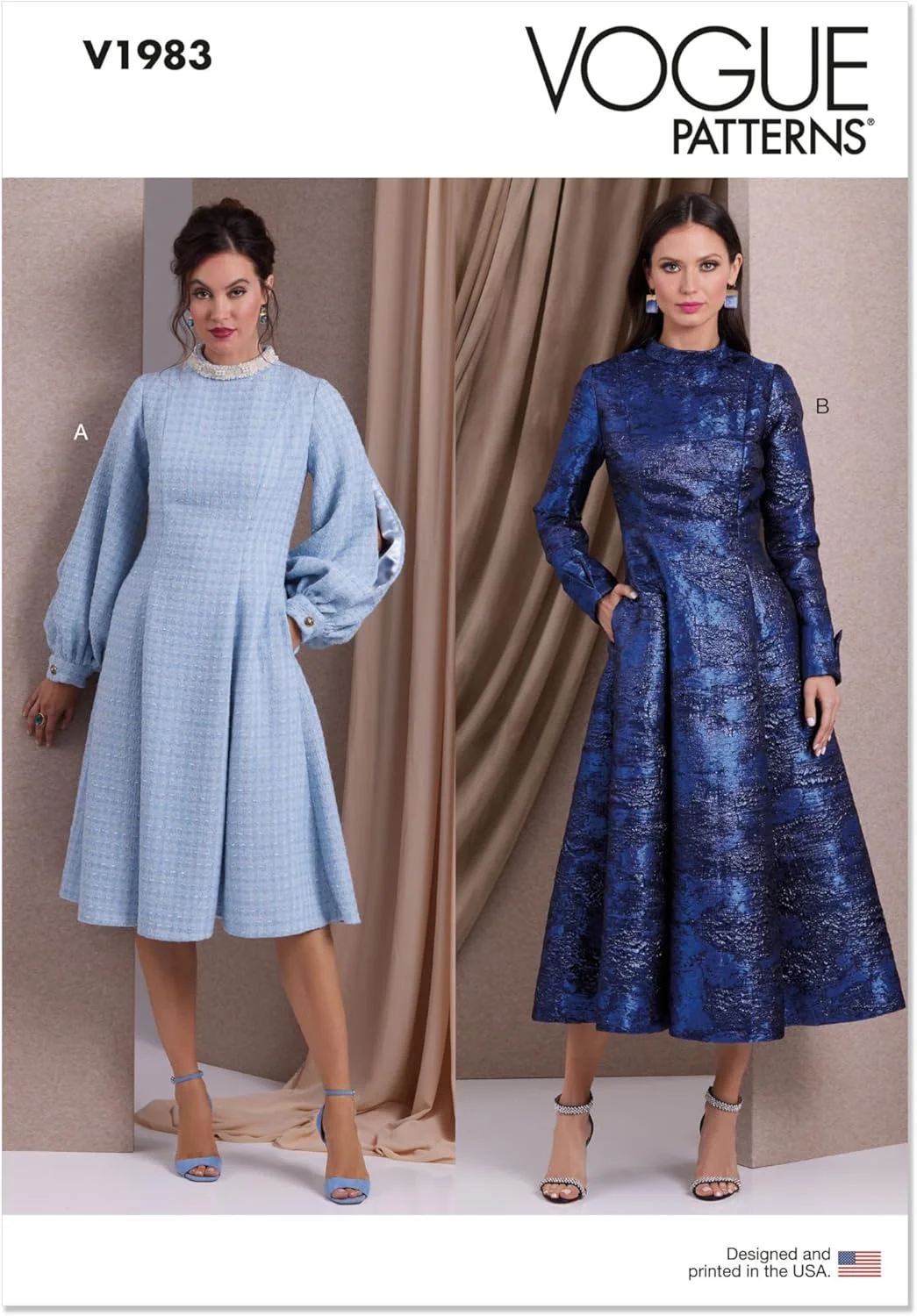 الگوهای خیاطی Vogue، بسته دوخت پیراهن های فیت و فلر زنانه، سایزهای 6-8-10-12-14، چند رنگ