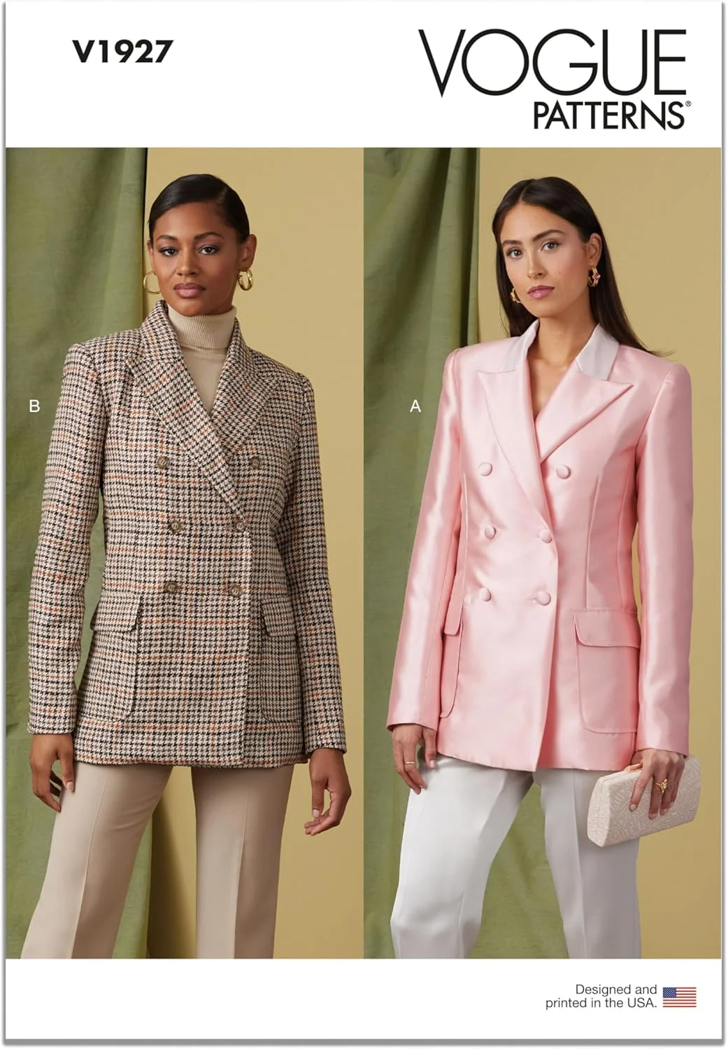 الگوهای Vogue - کیت دوخت ژاکت دکمه دوبل زنانه، کد طراحی V1927، سایزهای 18-20-22-24-26