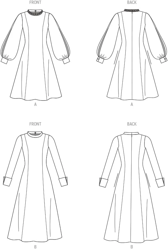 الگوهای خیاطی Vogue، بسته دوخت پیراهن های فیت و فلر زنانه، سایزهای 6-8-10-12-14، چند رنگ