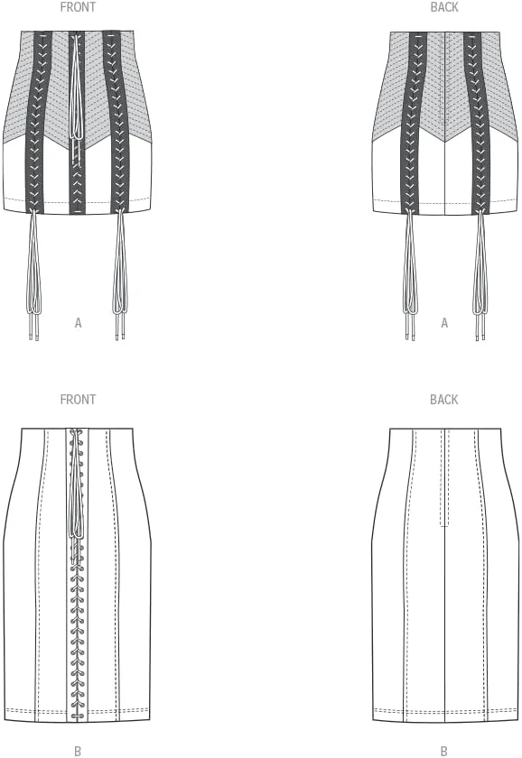 الگوهای Vogue بسته خیاطی دامن های تنگ زنانه، کد طراحی V1942، سایزهای 16-18-20-22-24