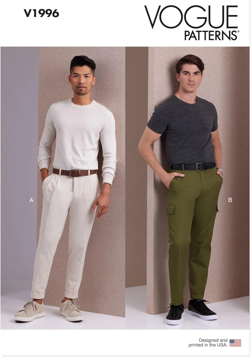 الگوهای خیاطی Vogue برای شلوار مردانه اسلیم فیت، سایزهای 44-46-48-50-52، چند رنگ