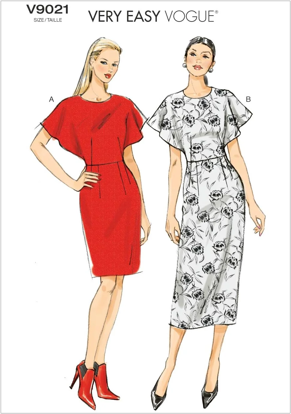الگوهای VOGUE 9021 A5، لباس زنانه، سایزهای 6-8-10-12-14، فلانل