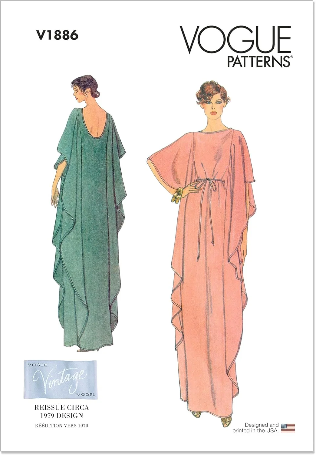 الگوهای Vogue، خیاطی لباس کافتان زنانه چند رنگ 2 تکه