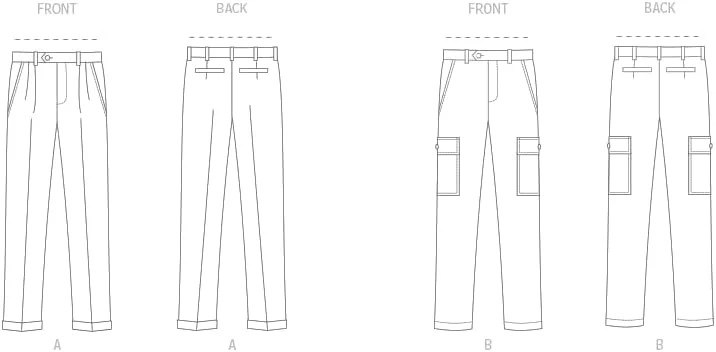 الگوهای خیاطی مردانه Vogue، شلوار اسلیم فیت دم پا باریک، سایزهای 44-46-48-50-52، چند رنگ