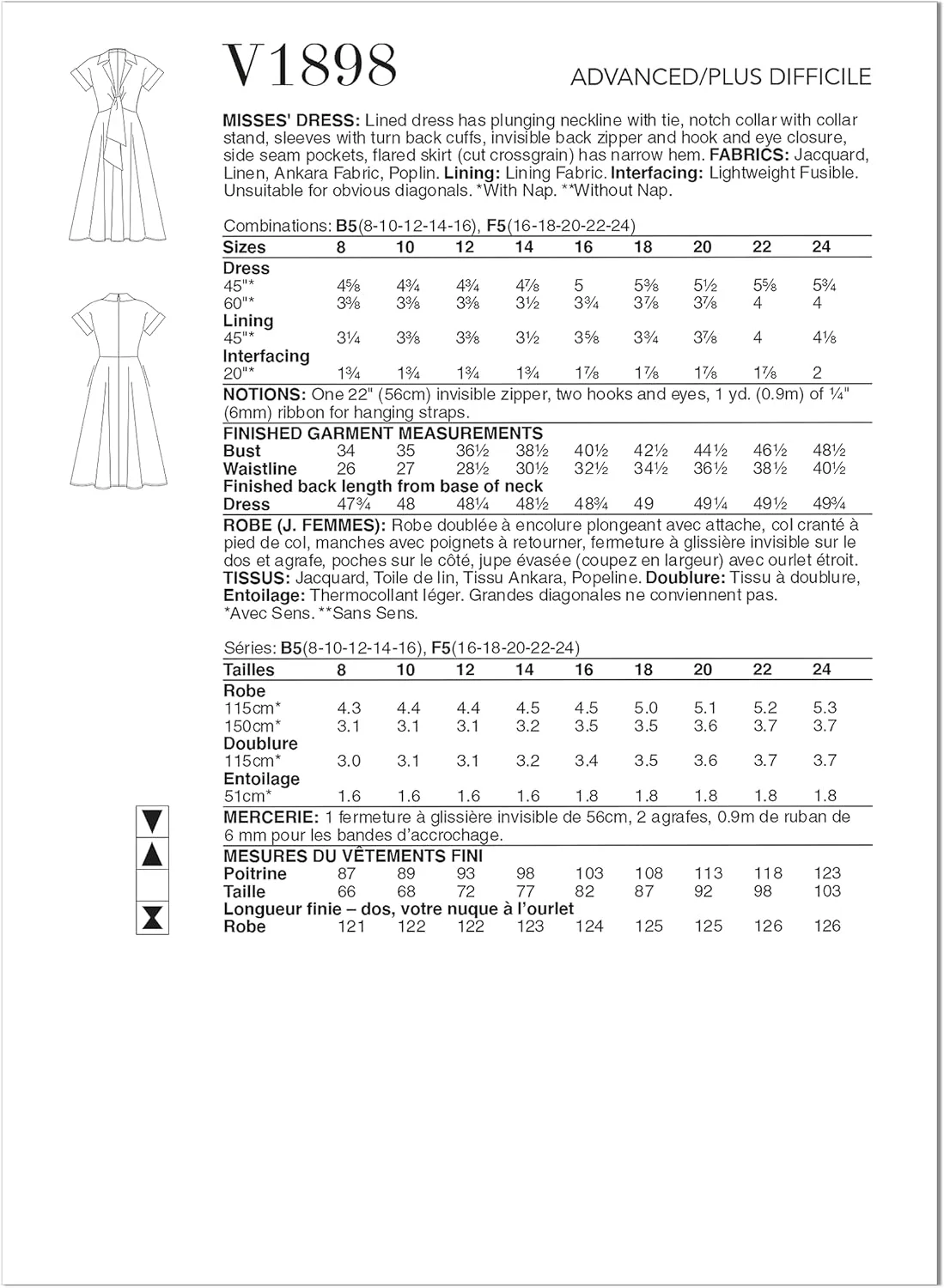 الگوهای خیاطی Vogue، کیت دوخت لباس زنانه از Badgley Mischka، کد طراحی V1898، سایزهای 16-18-20-22-24، چند رنگ