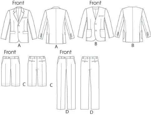 الگوهای Vogue V8890 سایز MUU 34-36-38-40: کت، شلوارک و شلوار مردانه