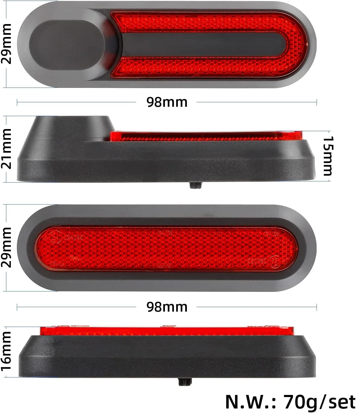 کاور تزئینی بازتابنده YBang با پیچ برای اسکوتر برقی شیائومی M365 PRO PRO 2 1S Essential Lite، کیت لوازم جانبی نوارهای چرخ های جلو و عقب (قرمز)